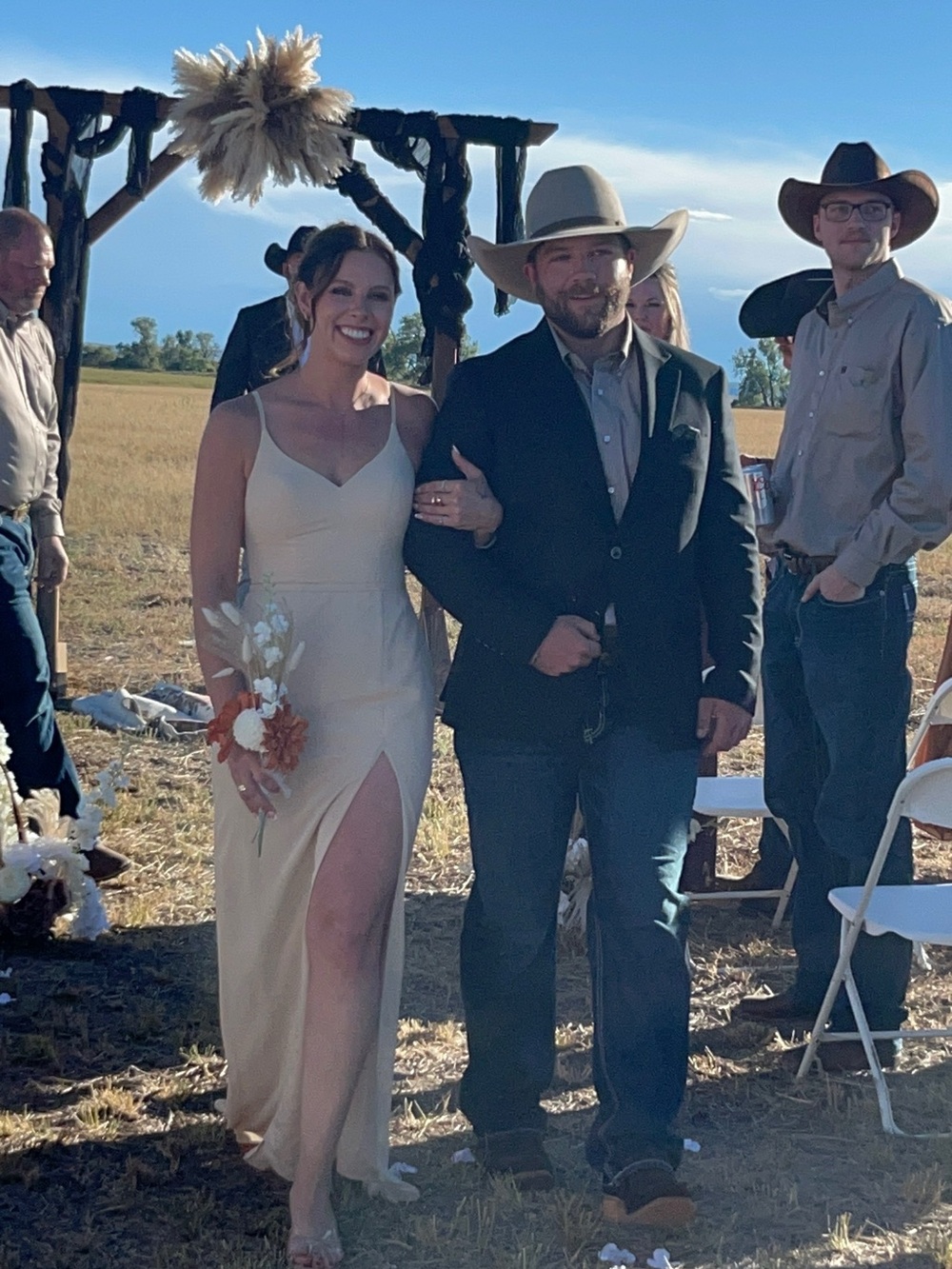 Azazie Champagne Bridesmaids Dress with Thigh Slit